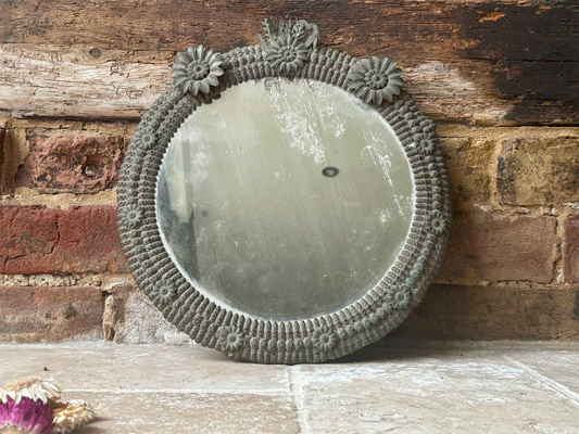 antique french 9th century 1800s timworn distressed foxed mirror metalwork frame