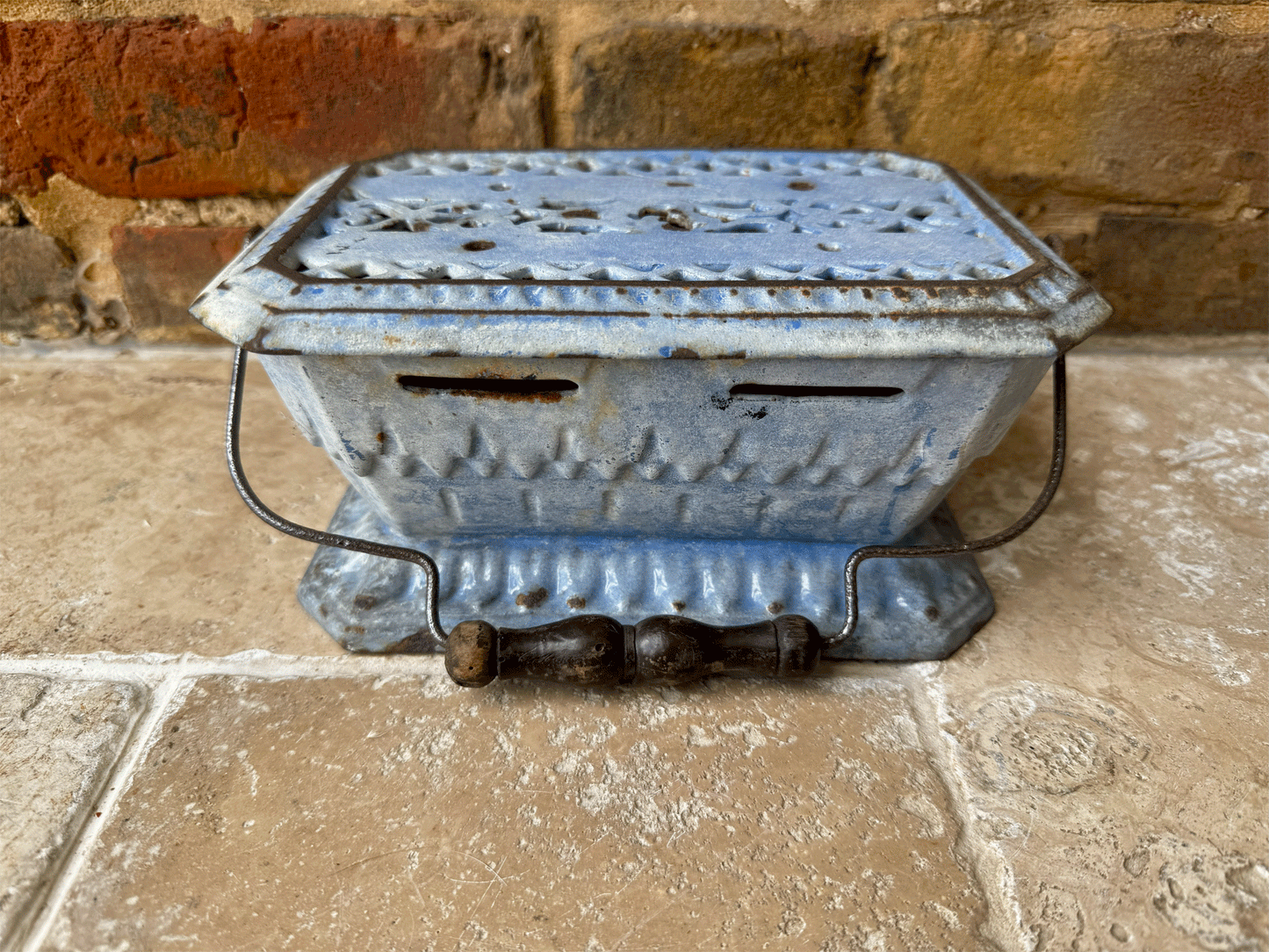 antique 19th century french chauferette foot warmer blue enamel