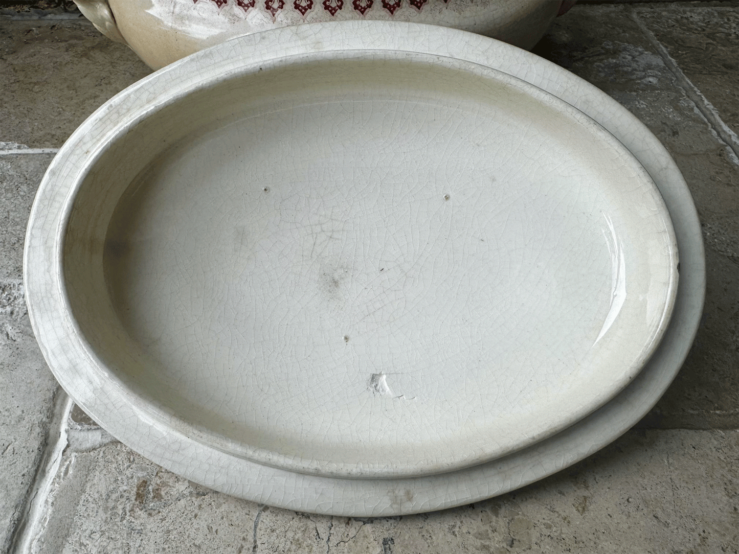 antique french large lidded pink red ironstone soupiere tureen choisy le roi boulanger terre de fer