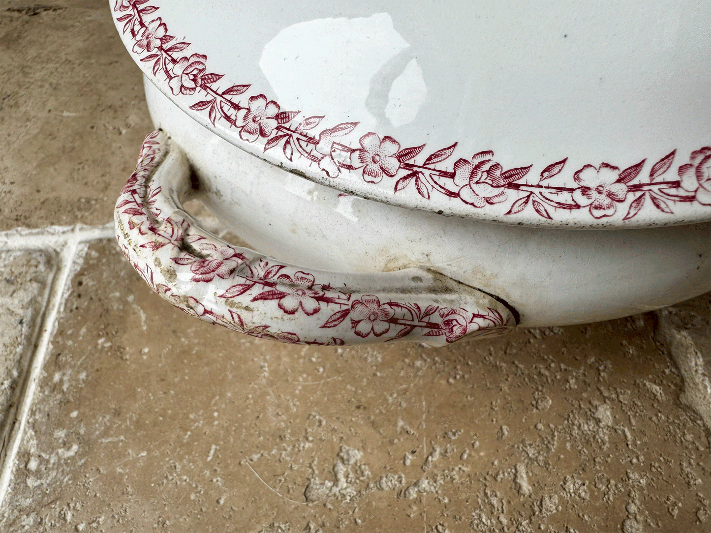 antique french pink transferware soupiere alaville st denis paris ironstone terre de fer country scenes