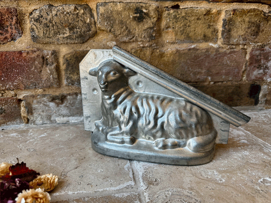 antique french large tin chocolate mould easter lamb