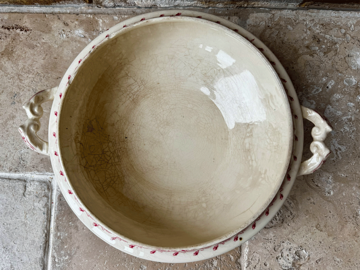 antique gien terre de fer ironstone passiflore pink transferware soupiere soup tureen bowl