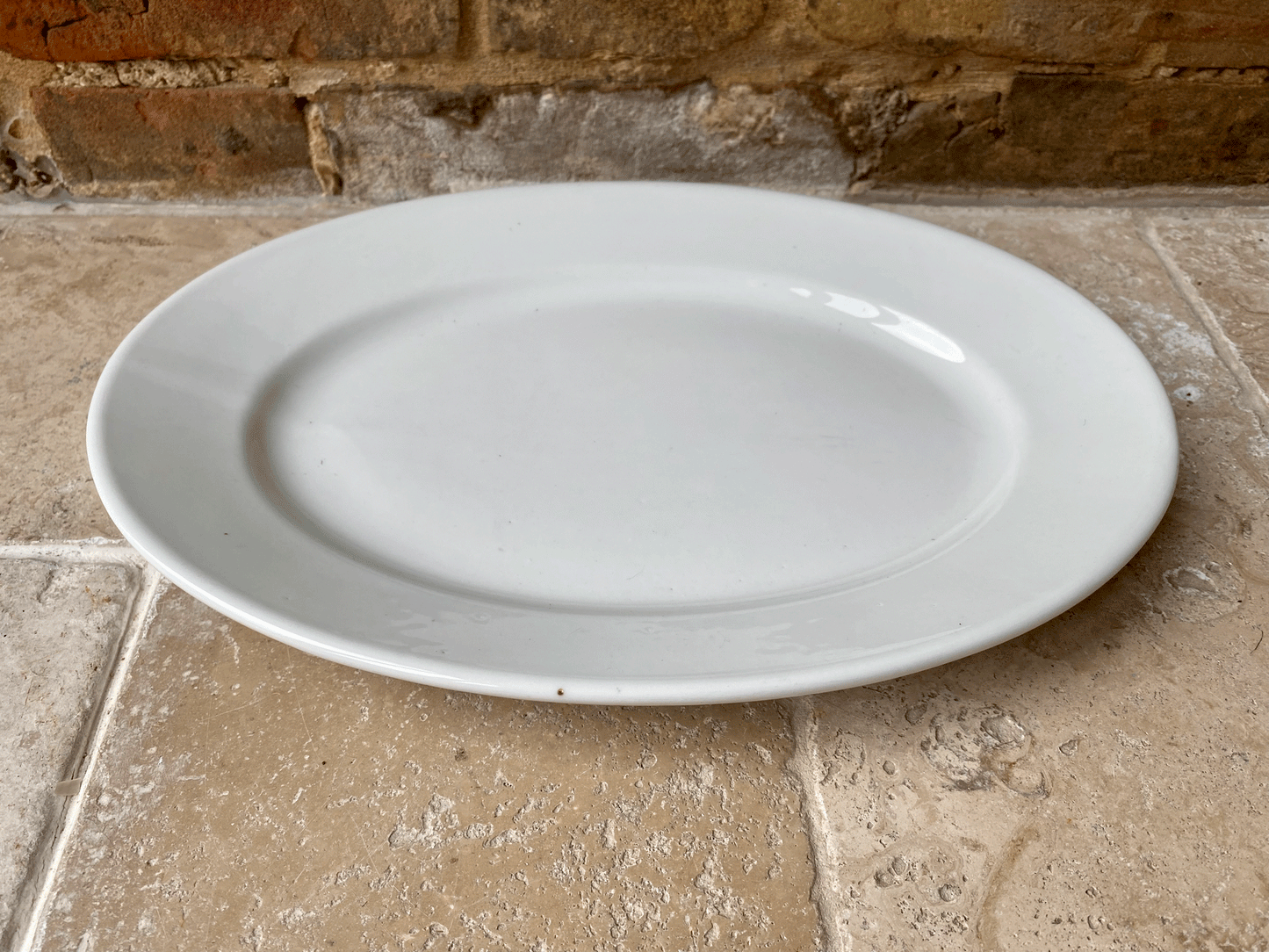 Antique French Plain White Ironstone Oval Serving Platter