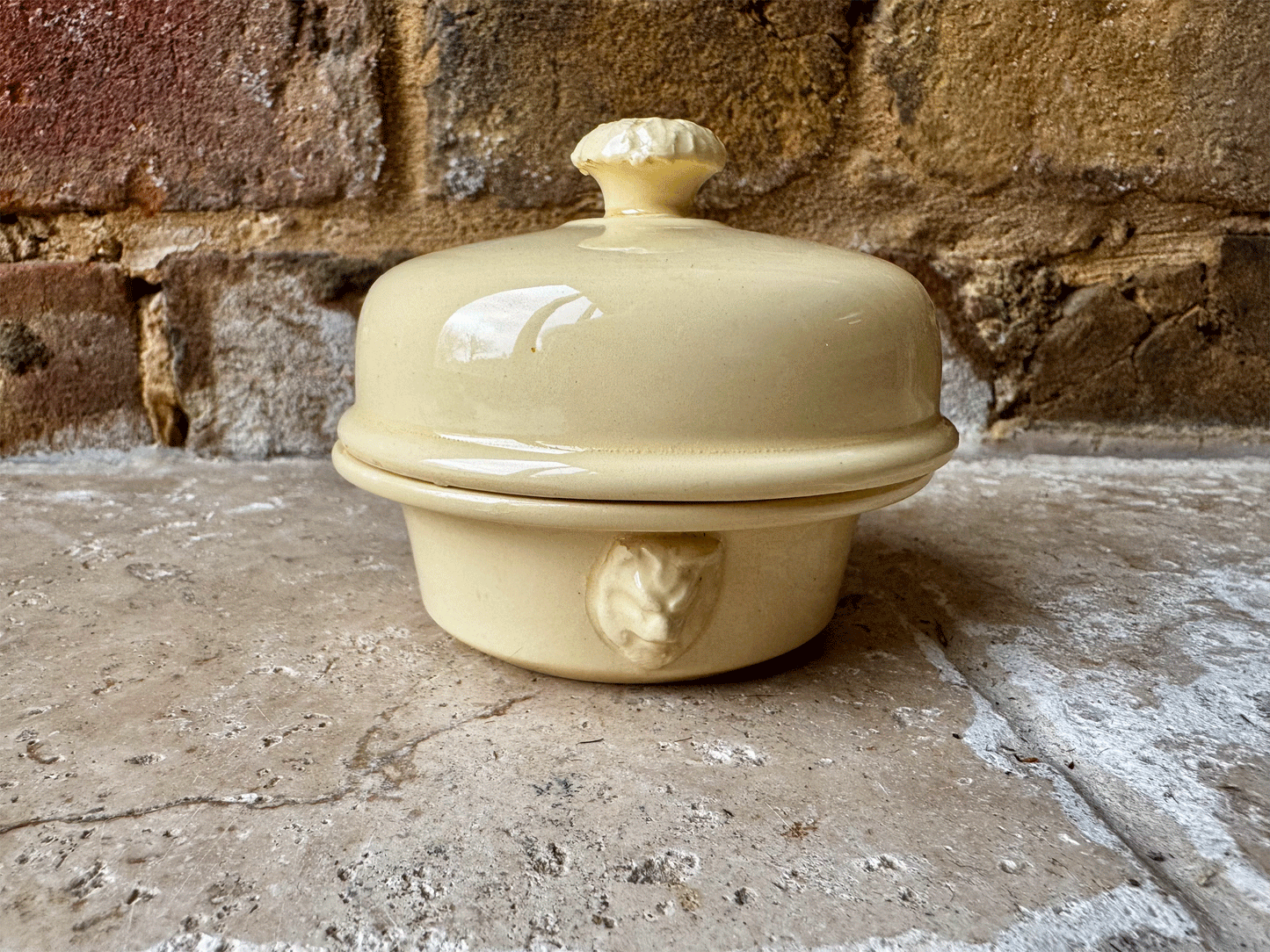 antique french ironstone terrine foie gras terrine advertising pot simplex truffles lion head handles