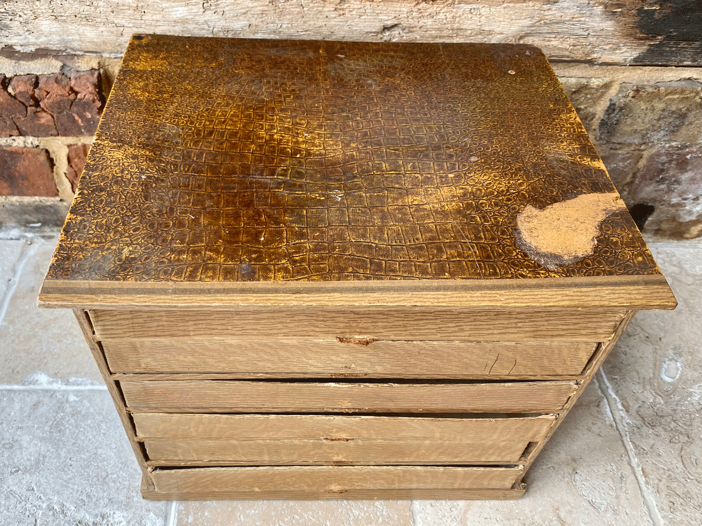 antique french chippy weathered vintage mercerie haberdashery shop advertising box silks cottons la soie la pagode