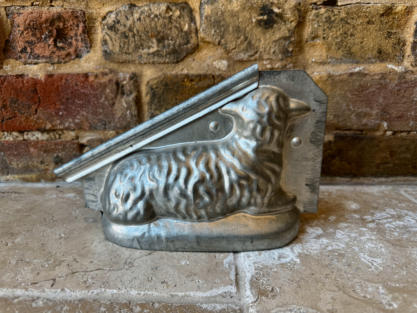 antique french large tin chocolate mould easter lamb