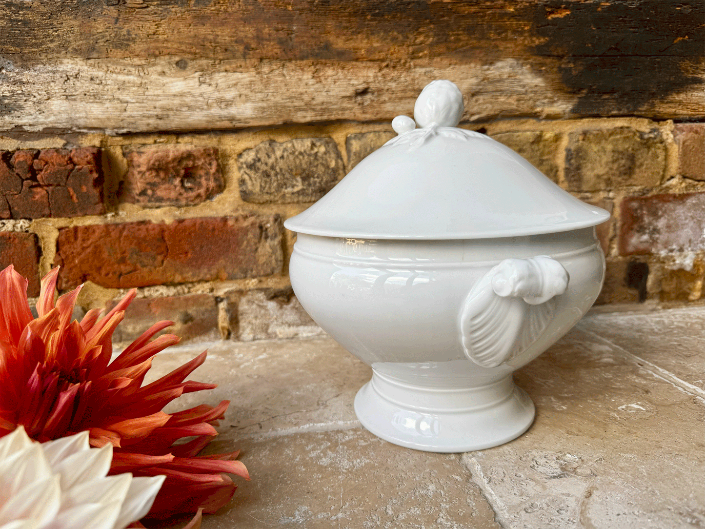 large antique french plain white ironstone soupiere tureen