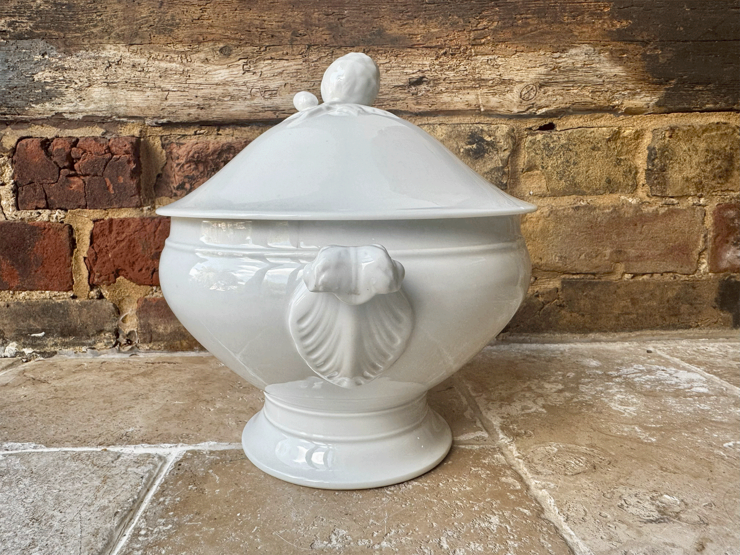 large antique french plain white ironstone soupiere tureen