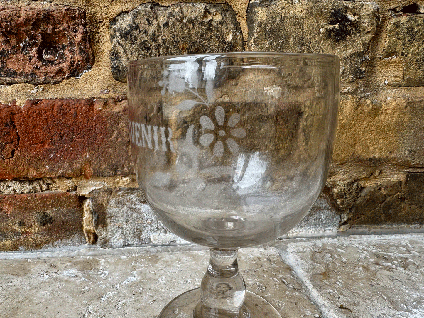 rare large antique wedding souvenir french glass rummer memento