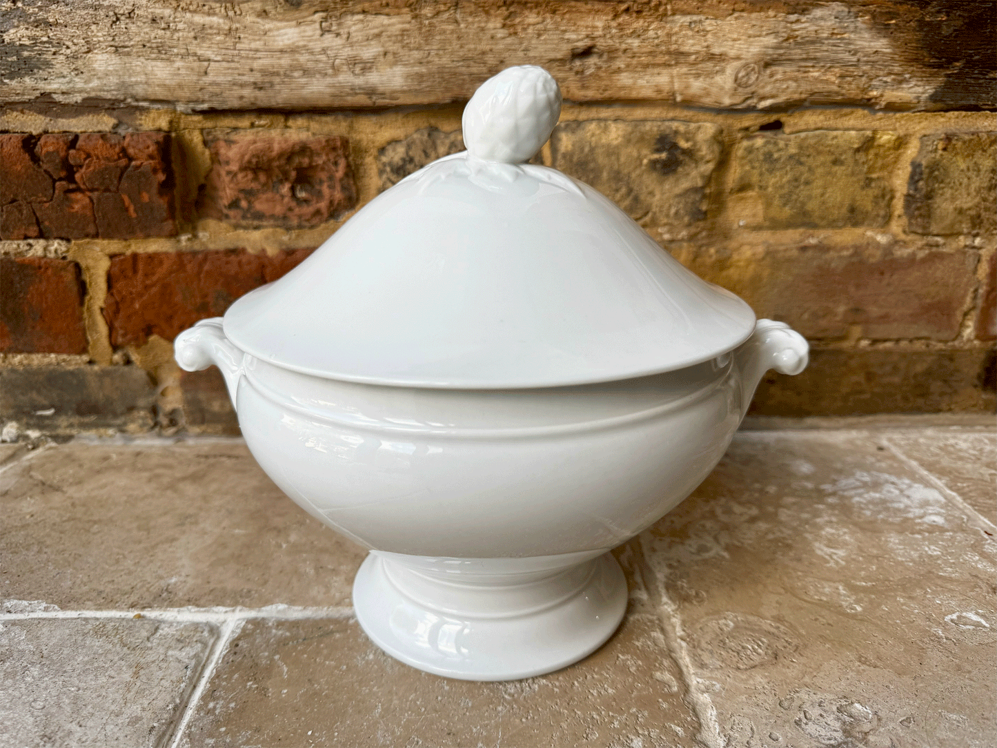 large antique french plain white ironstone soupiere tureen