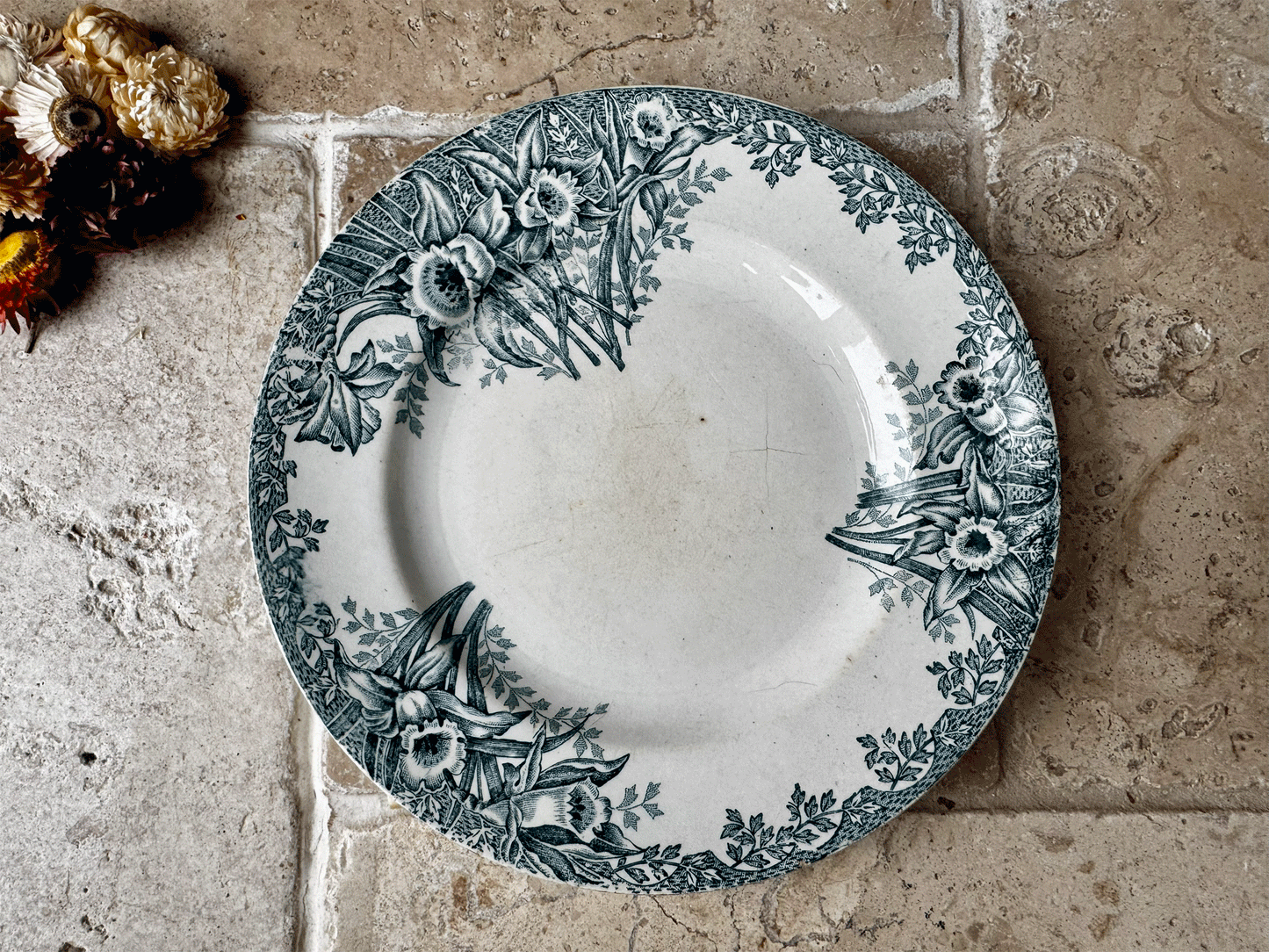 antique french st amand terre de fer lebacqz bouchart teal ironstone side plate narcisses