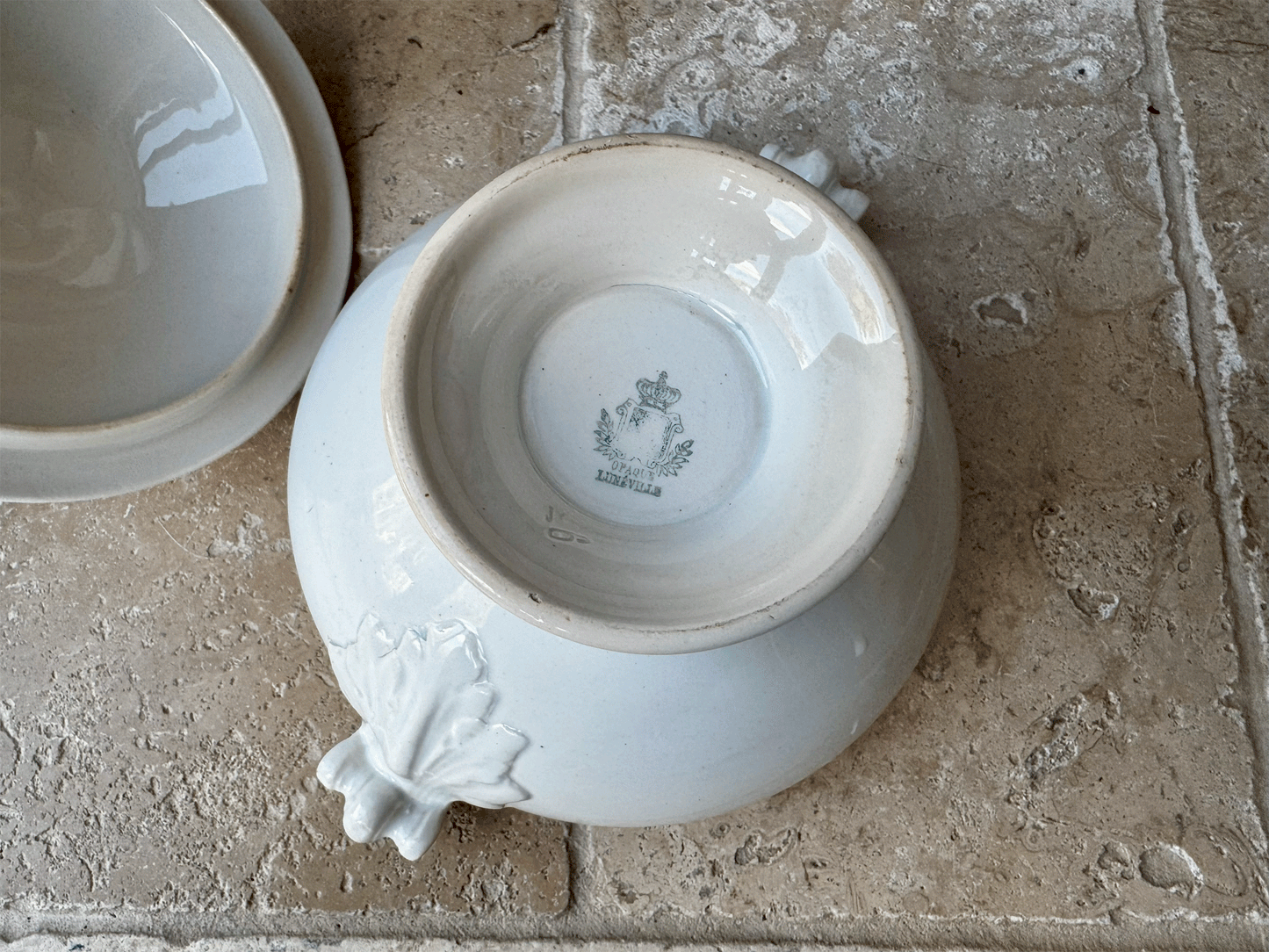 Antique French White Ironstone Soupiere by Luneville