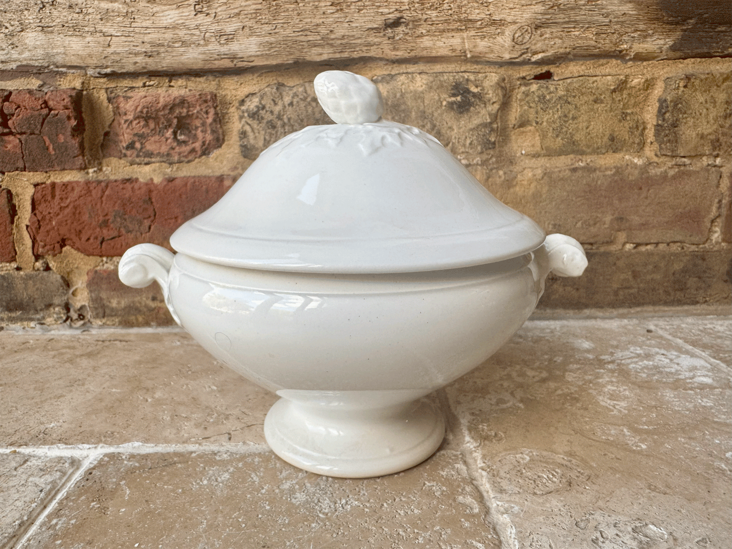 Antique French White Ironstone Soupiere by Luneville