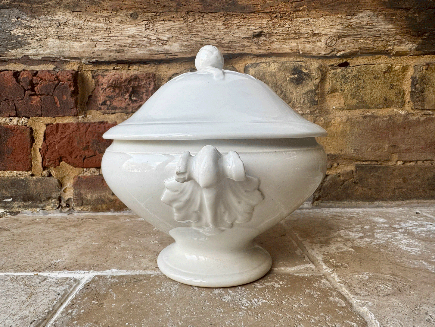 Antique French White Ironstone Soupiere by Luneville