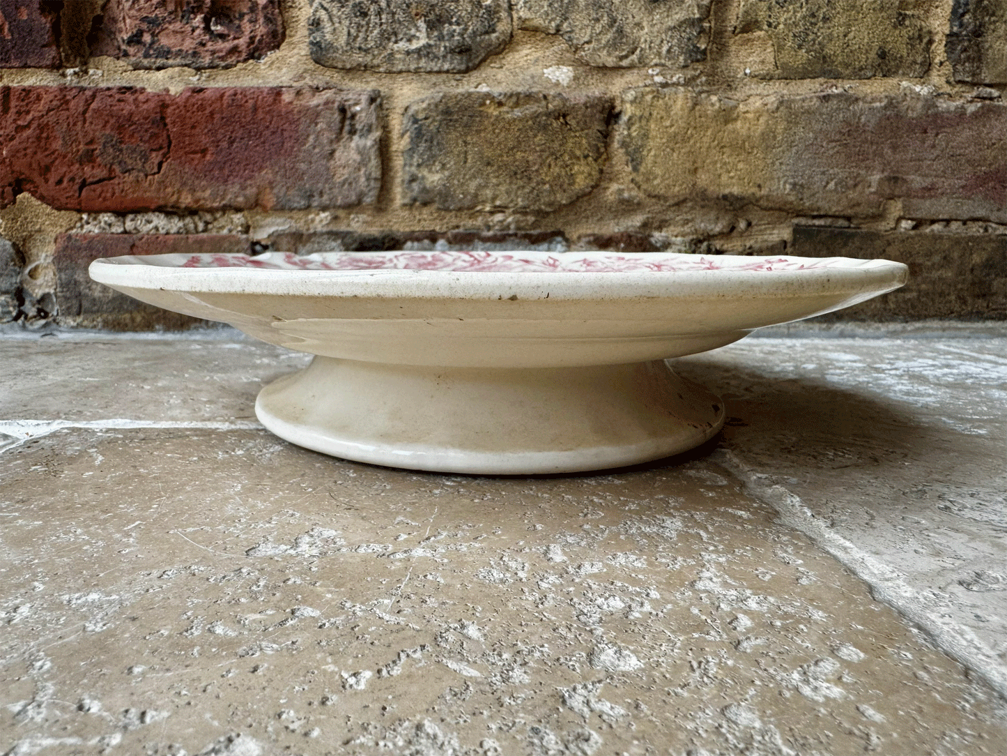 antique french pink transferware longchamp terre de fer ironstone compote compotier cake stand