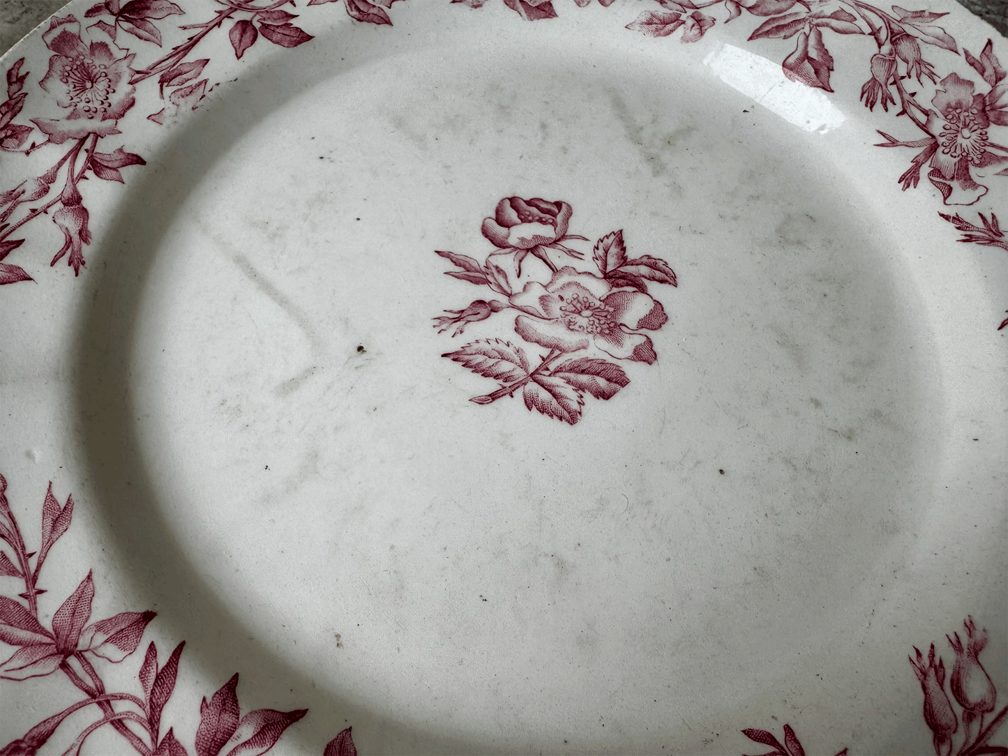 antique french pink transferware longchamp terre de fer ironstone compote compotier cake stand