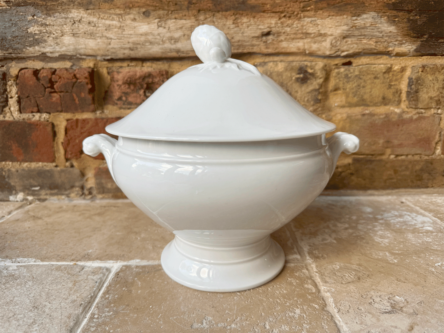 large antique french plain white ironstone soupiere tureen