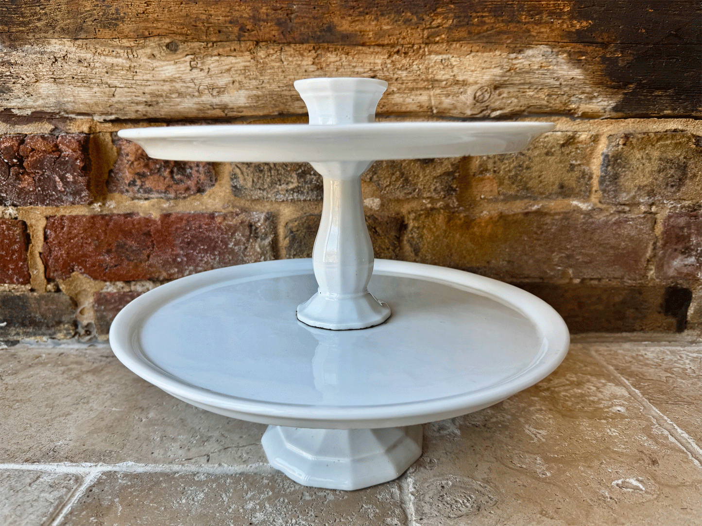 rare antique french double two tiered white ironstone patisserie cake stand