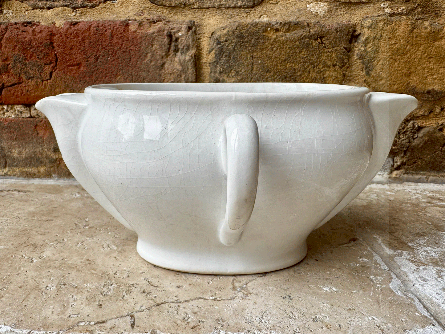 antique french badonviller white ironstone sauciere maigre gras fat separator gravy boat sauce dish