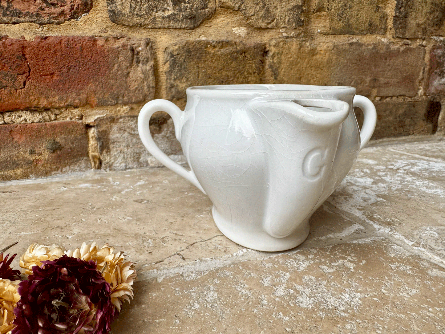 antique french badonviller white ironstone sauciere maigre gras fat separator gravy boat sauce dish