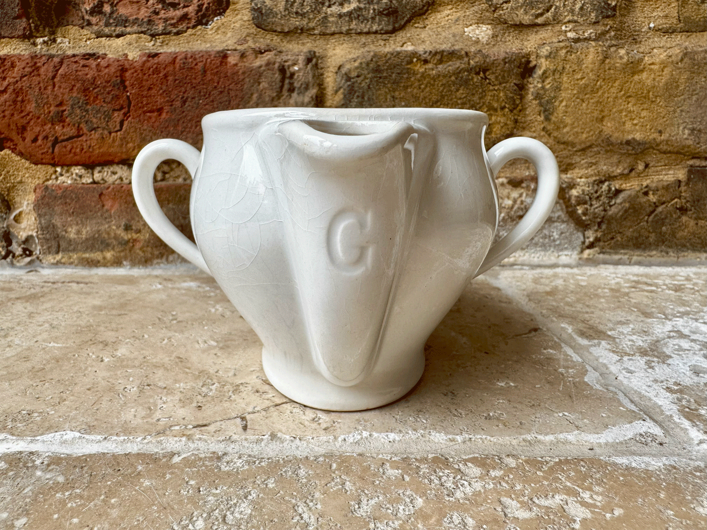 antique french badonviller white ironstone sauciere maigre gras fat separator gravy boat sauce dish