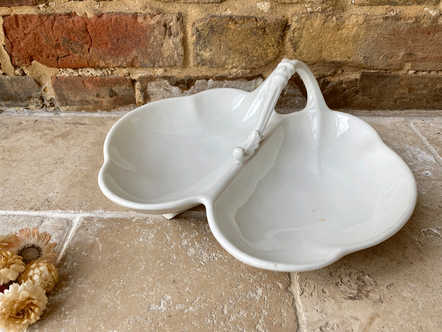 rare antique french large handled vegetable serving dish white ironstone