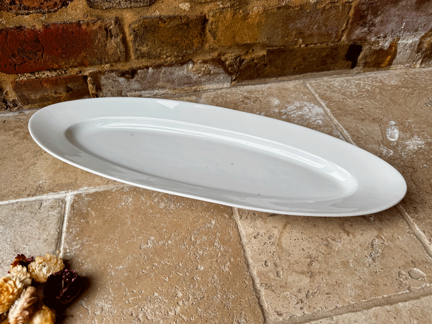 antique french plain white ironstone large oval fish plate platter