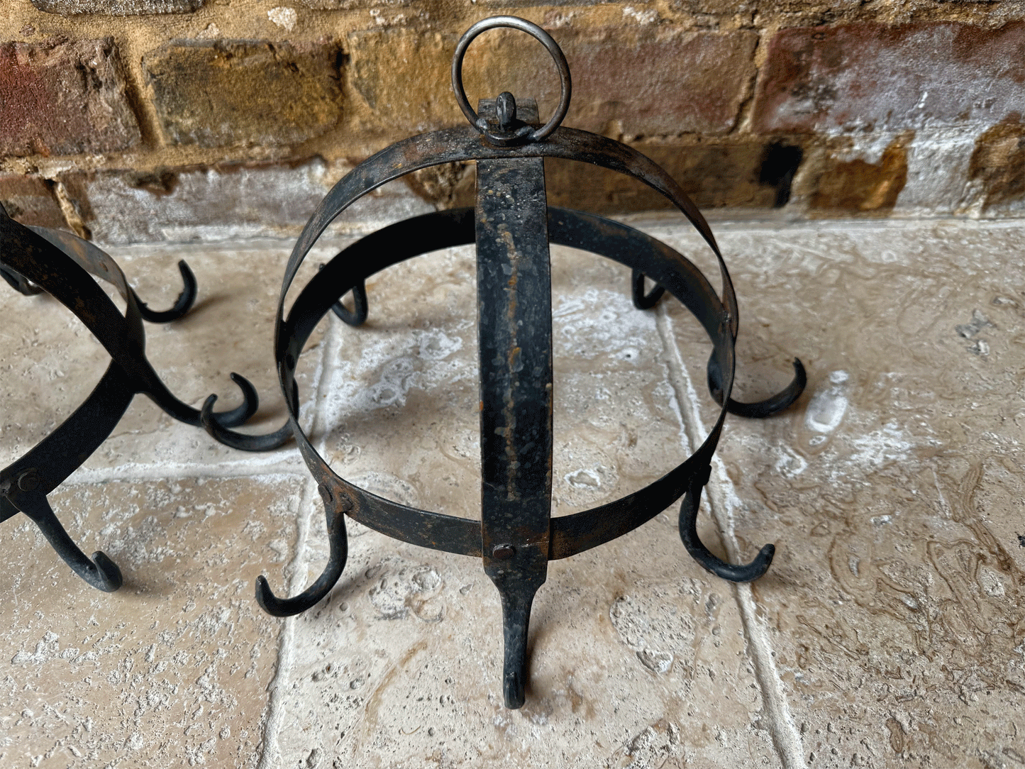 rare antique french small cast iron crown game hooks