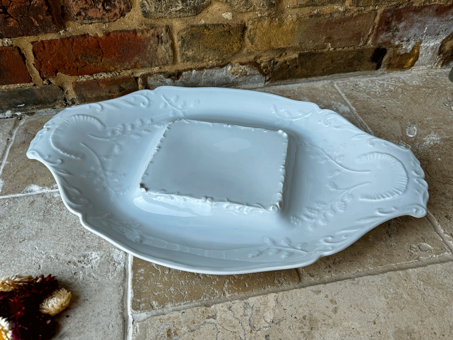 rare antique french extra large decorative white ironstone patisserie stand platter