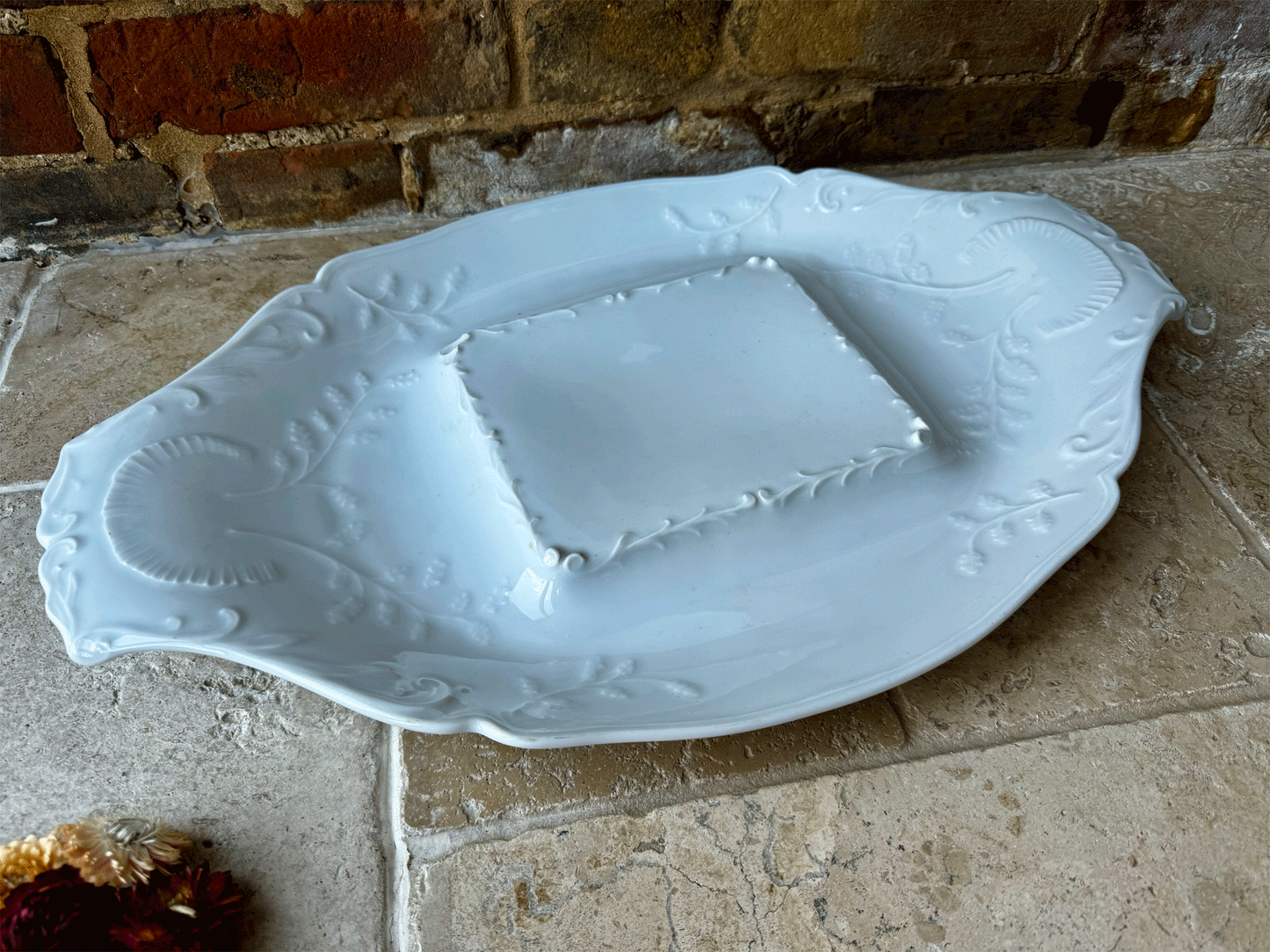 rare antique french extra large decorative white ironstone patisserie stand platter