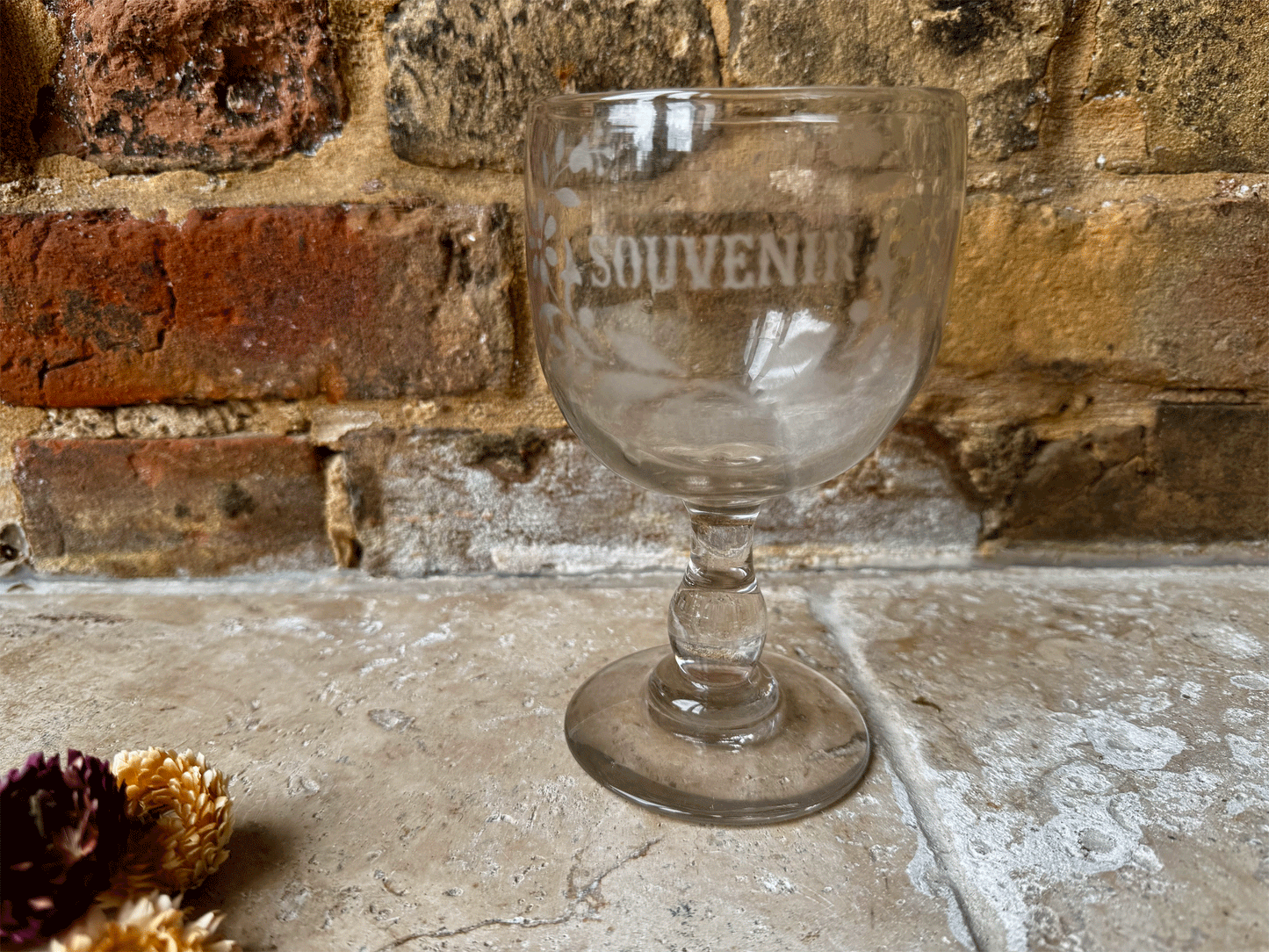 rare large antique wedding souvenir french glass rummer memento