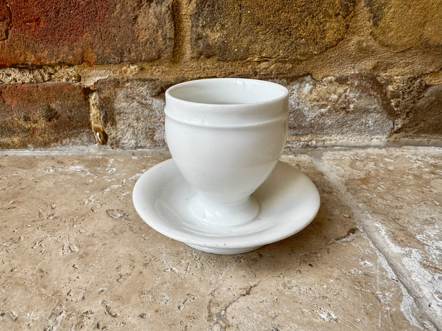 antique french plain white ironstone egg cup