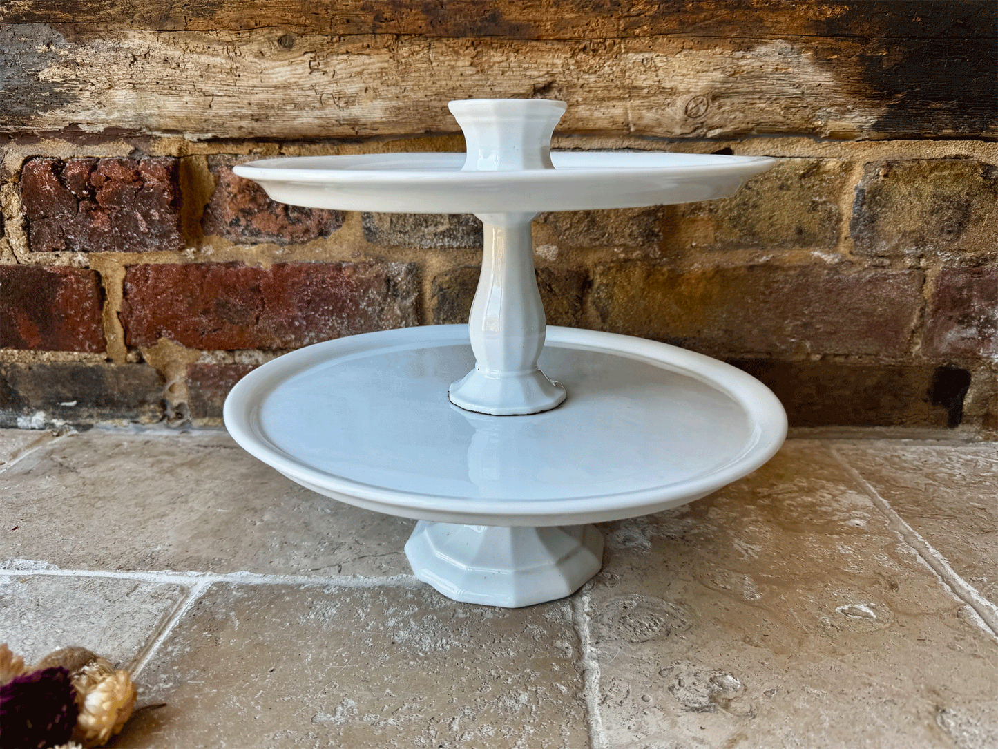 rare antique french double two tiered white ironstone patisserie cake stand