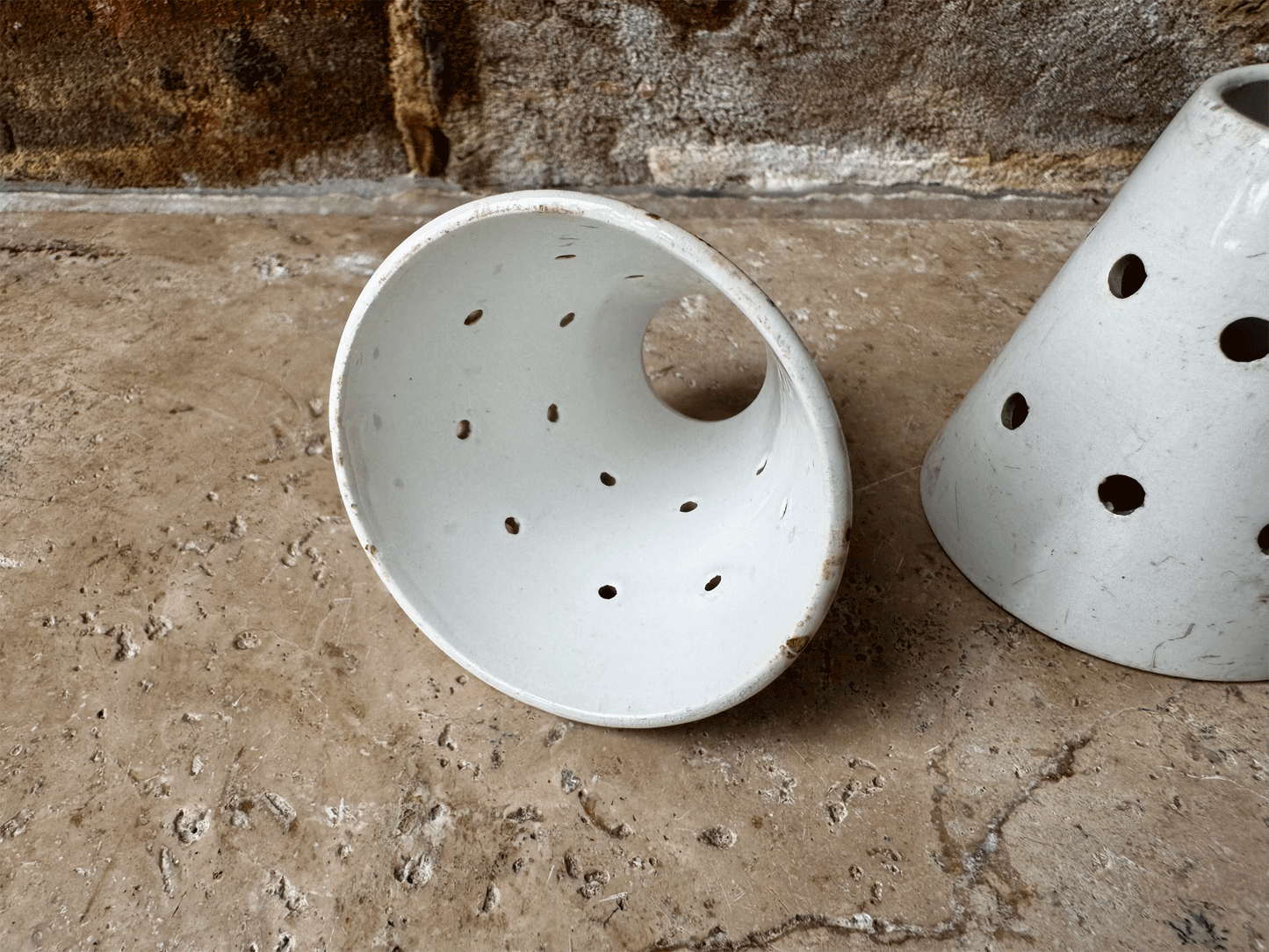 rare antique french small white ironstone pierced curd cheese faiselle mould pot