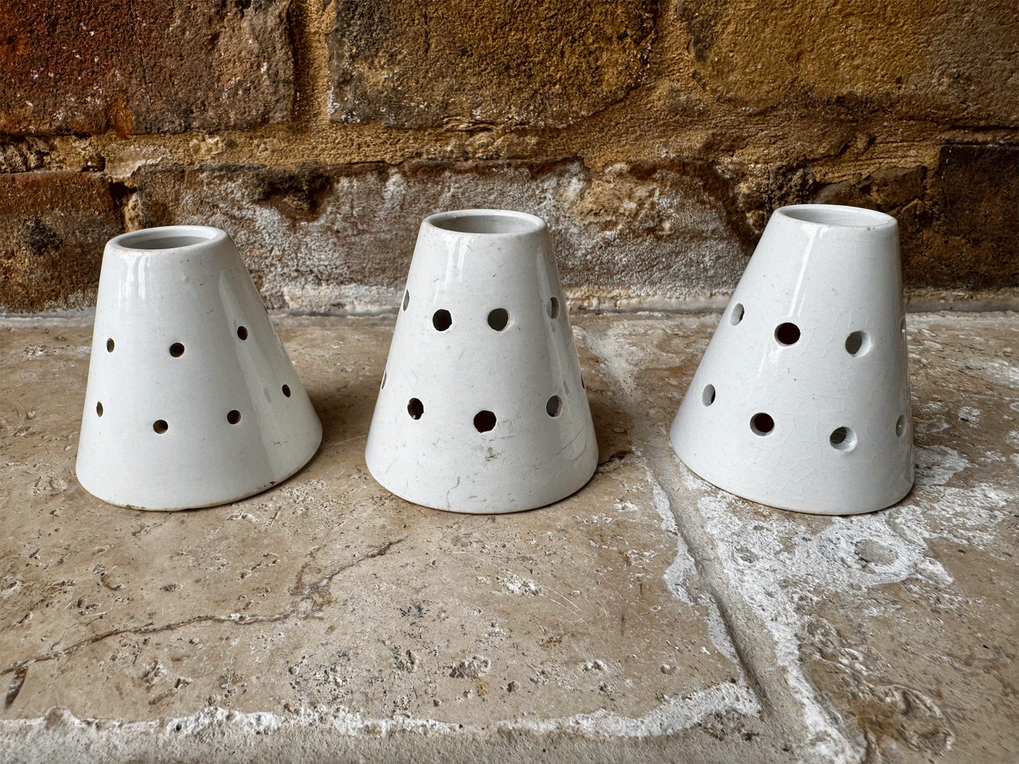rare antique french small white ironstone pierced curd cheese faiselle mould pot