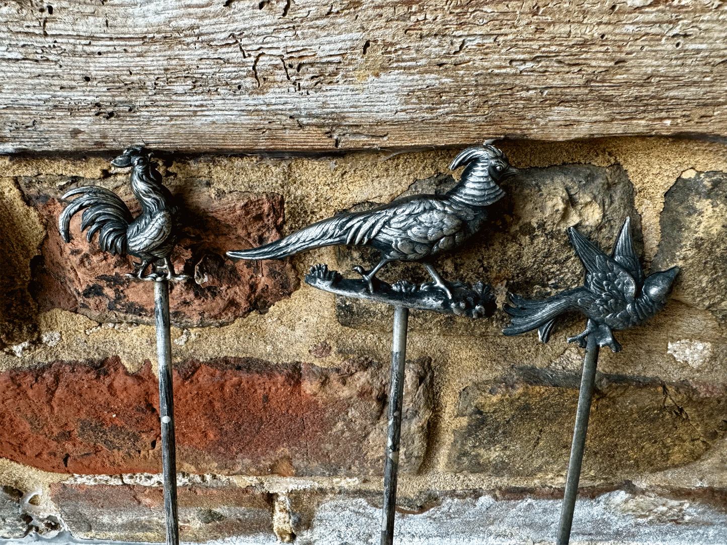 rare antique french silver plated hatelet pie skewer cockerel chicken bull rabbit pig pheasant wild boar swallow