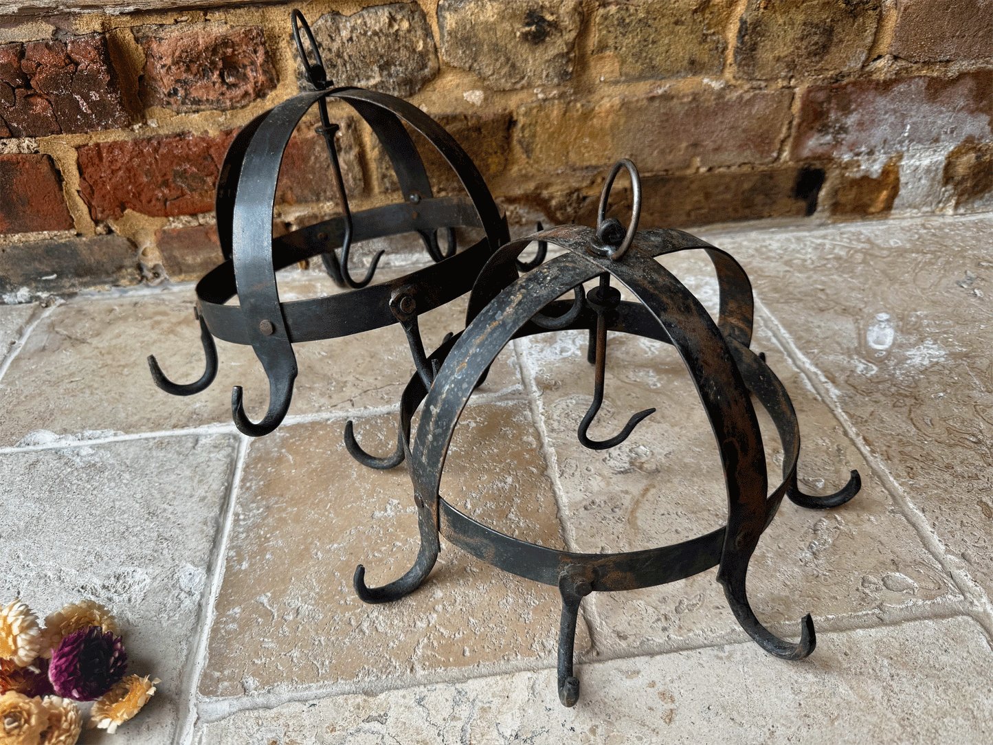 rare antique french small cast iron crown game hooks