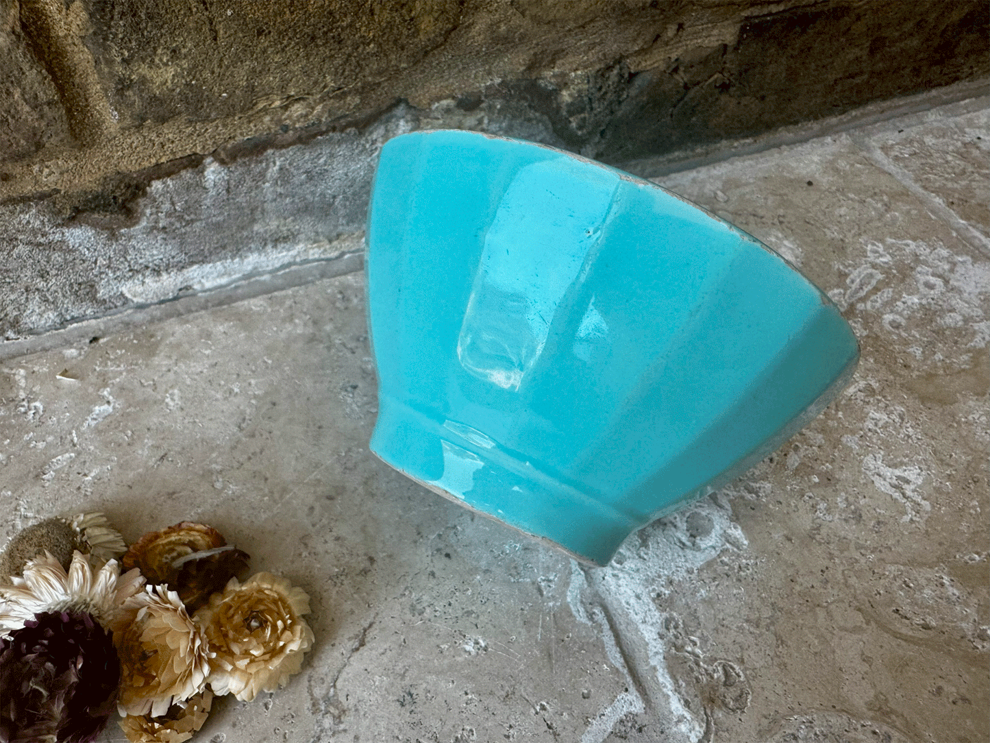 rare antique french ribbed cafe au lait bowl turquoise blue
