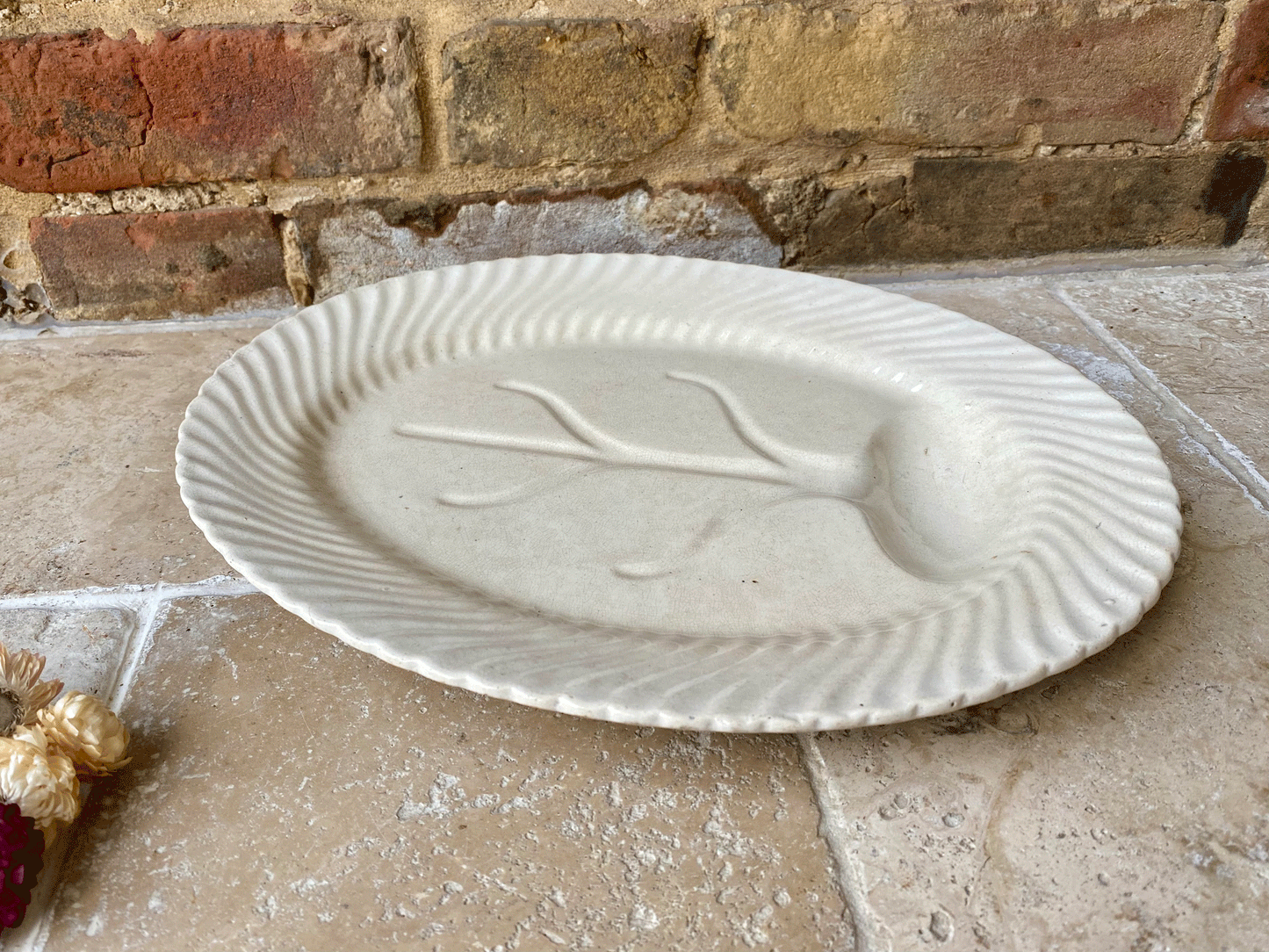 antique french white ironstone carving platter plate