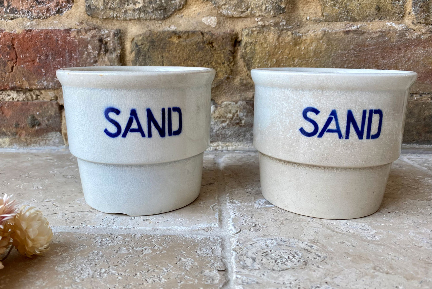 antique frencg luneville white ironstone blue transferware sand pot