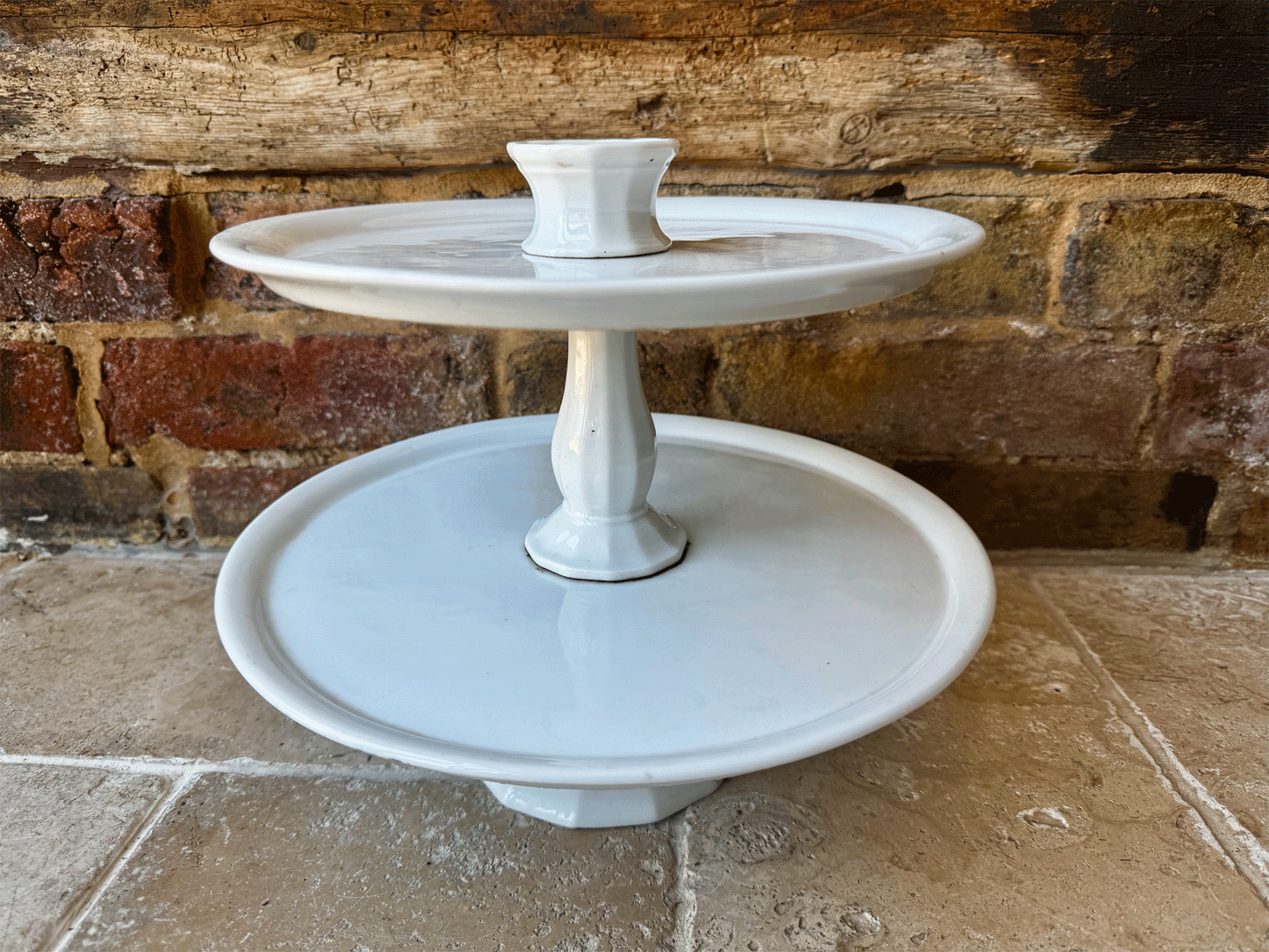 rare antique french double two tiered white ironstone patisserie cake stand