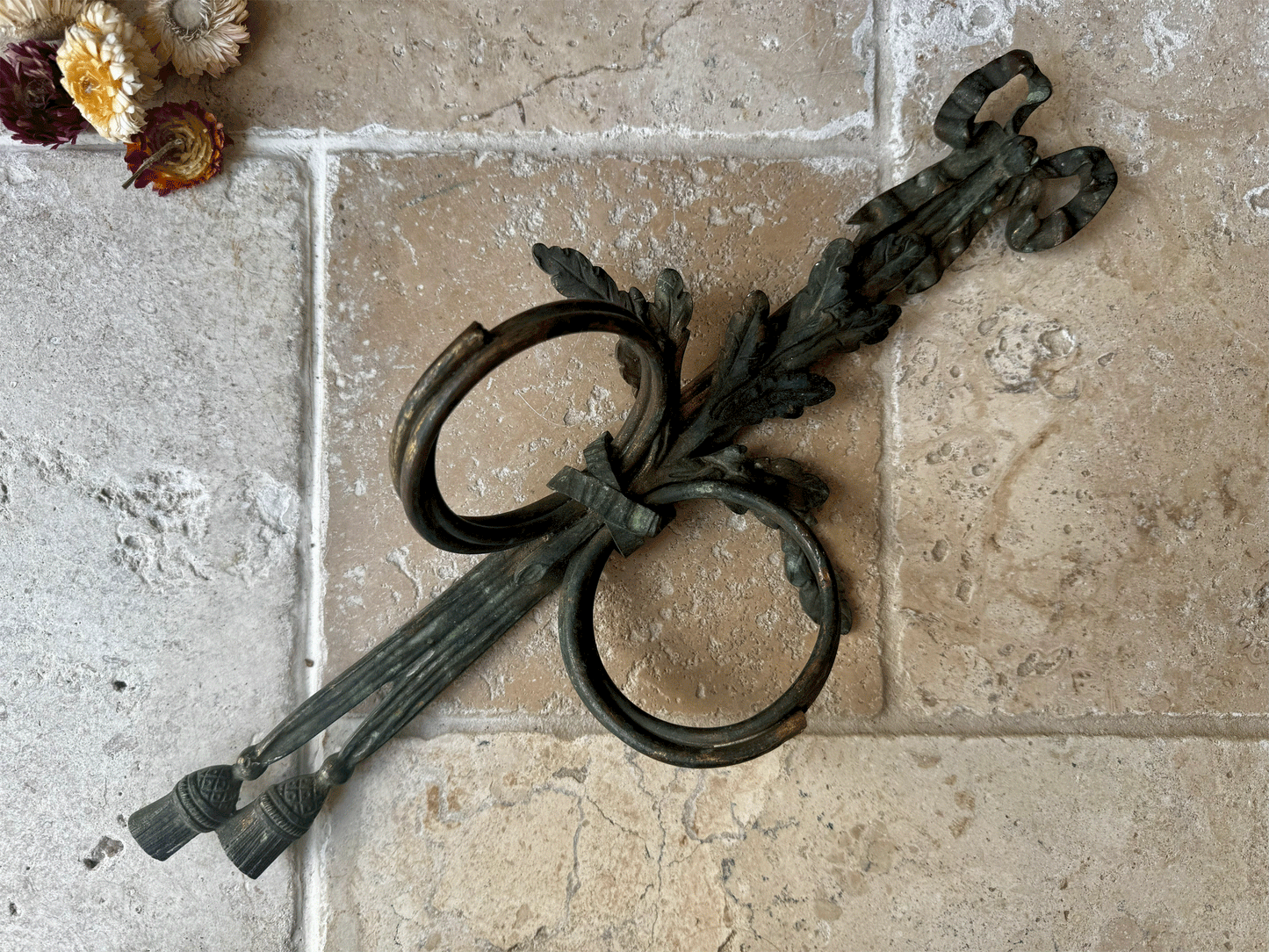 antique french decorative brass curtain hook moulded wall hanging bow swag