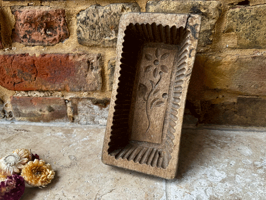 antique primitive 19th century carved wooden treen butter brick mould floral decoration