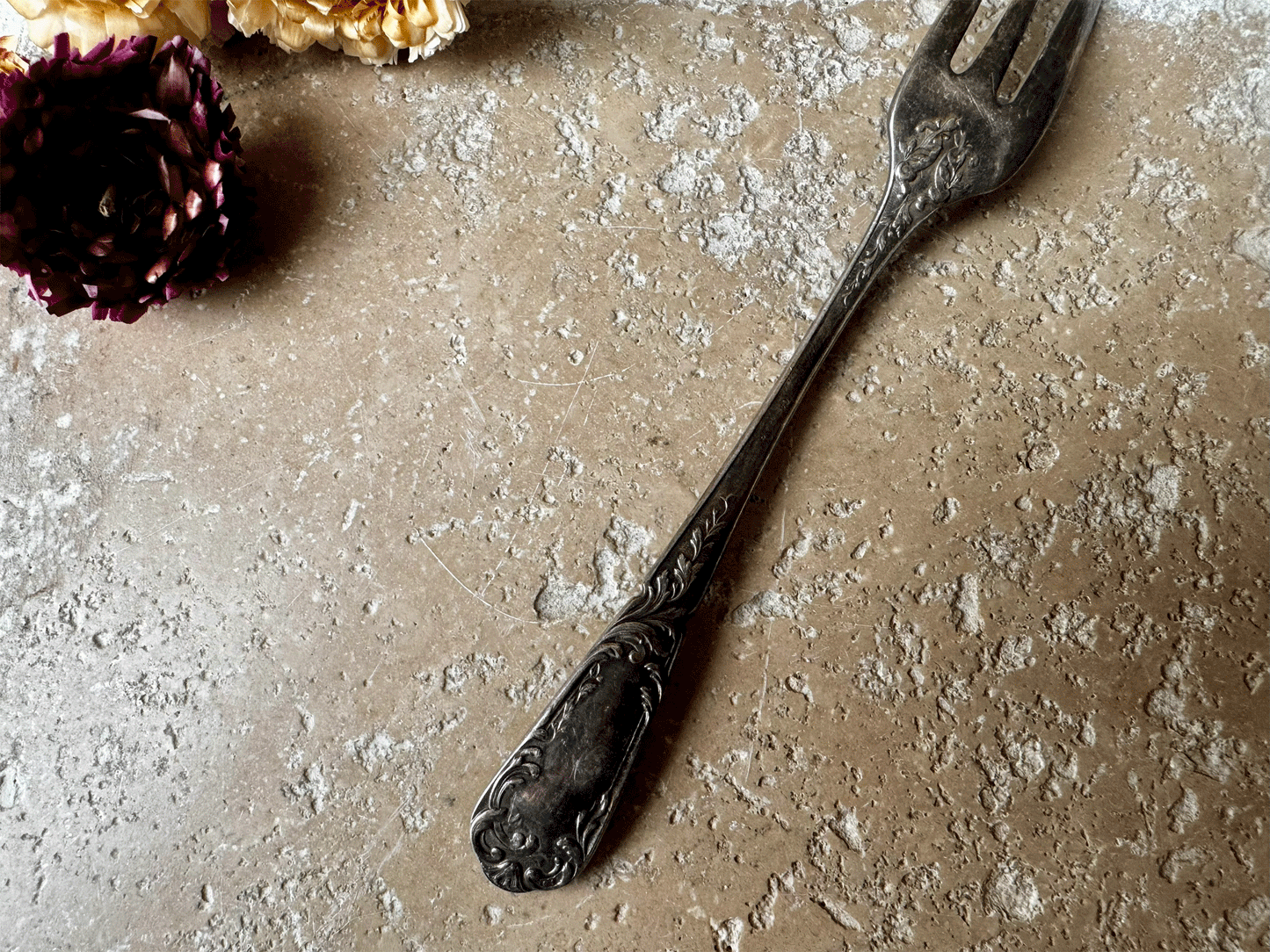 antique french silver plated decorative floral foliage dessert forks