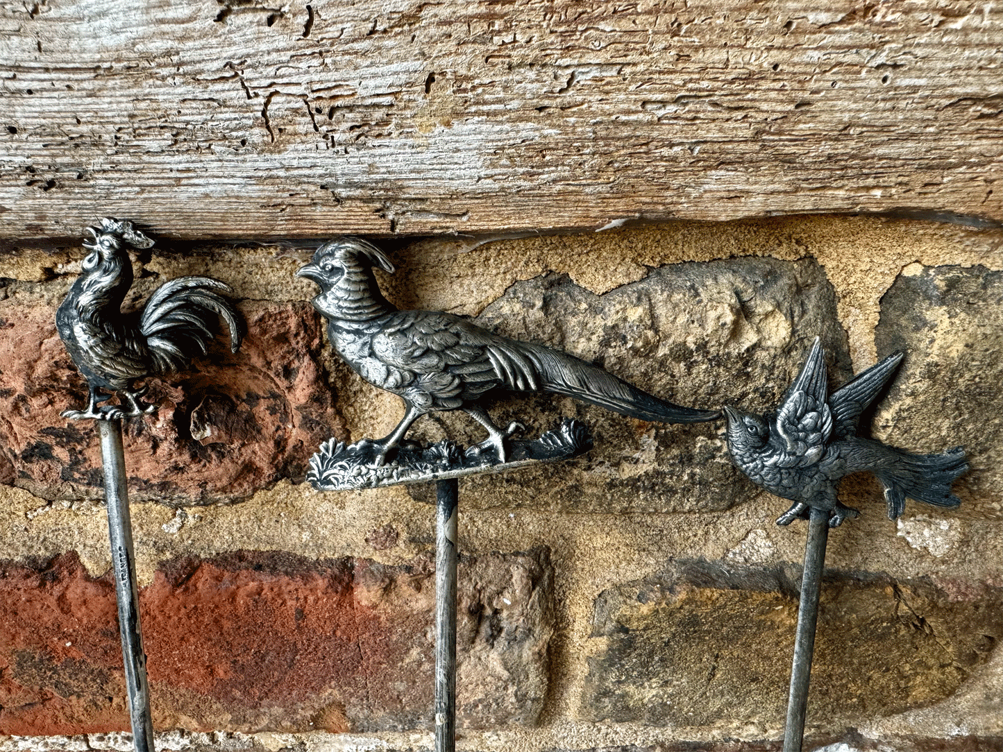 rare antique french silver plated hatelet pie skewer cockerel chicken bull rabbit pig pheasant wild boar swallow