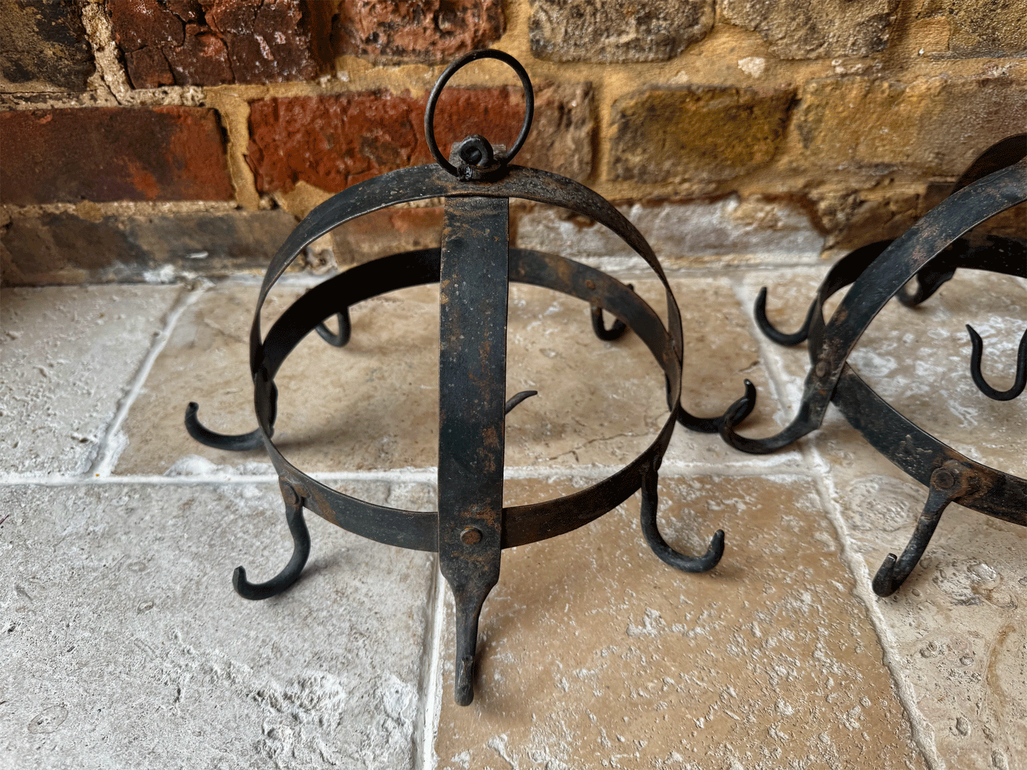 rare antique french small cast iron crown game hooks