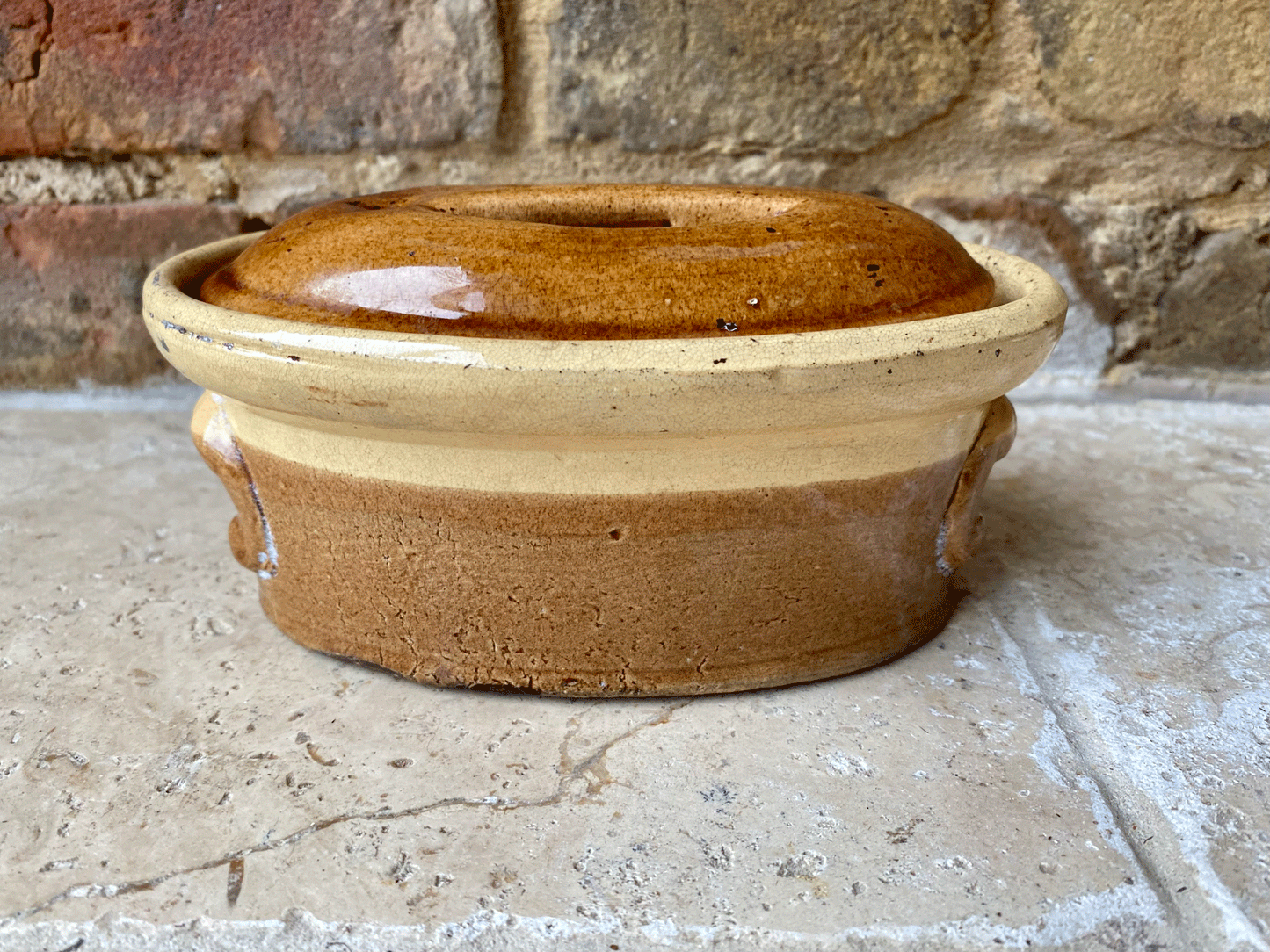 small antique french earthenware stoneware lidded terrine dish