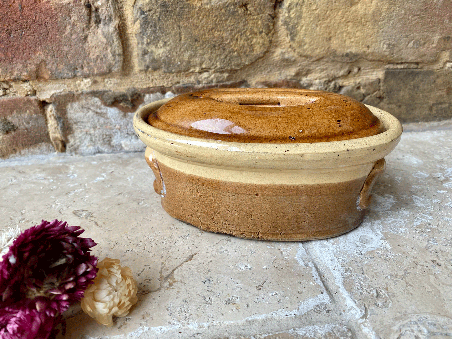 small antique french earthenware stoneware lidded terrine dish