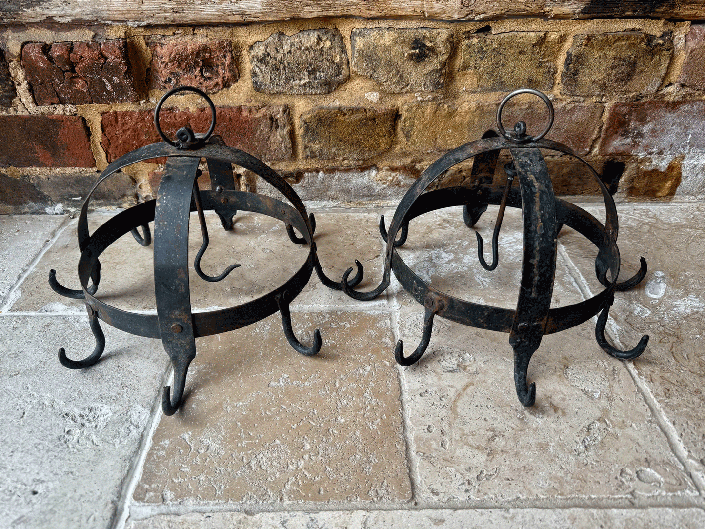 rare antique french small cast iron crown game hooks