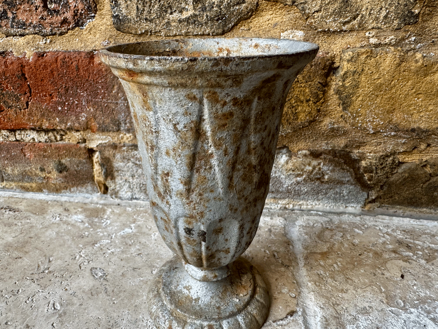 antique french rustic silver cast iron planter urn goblet